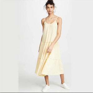 Anthropologie Sundry Tiered Midi Dress Chamomile Pale Yellow Size 1, S, 4-6